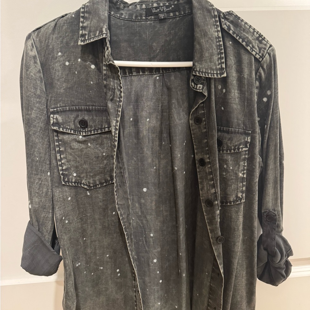 Black Button-Up Shirt with Paint Splatter
